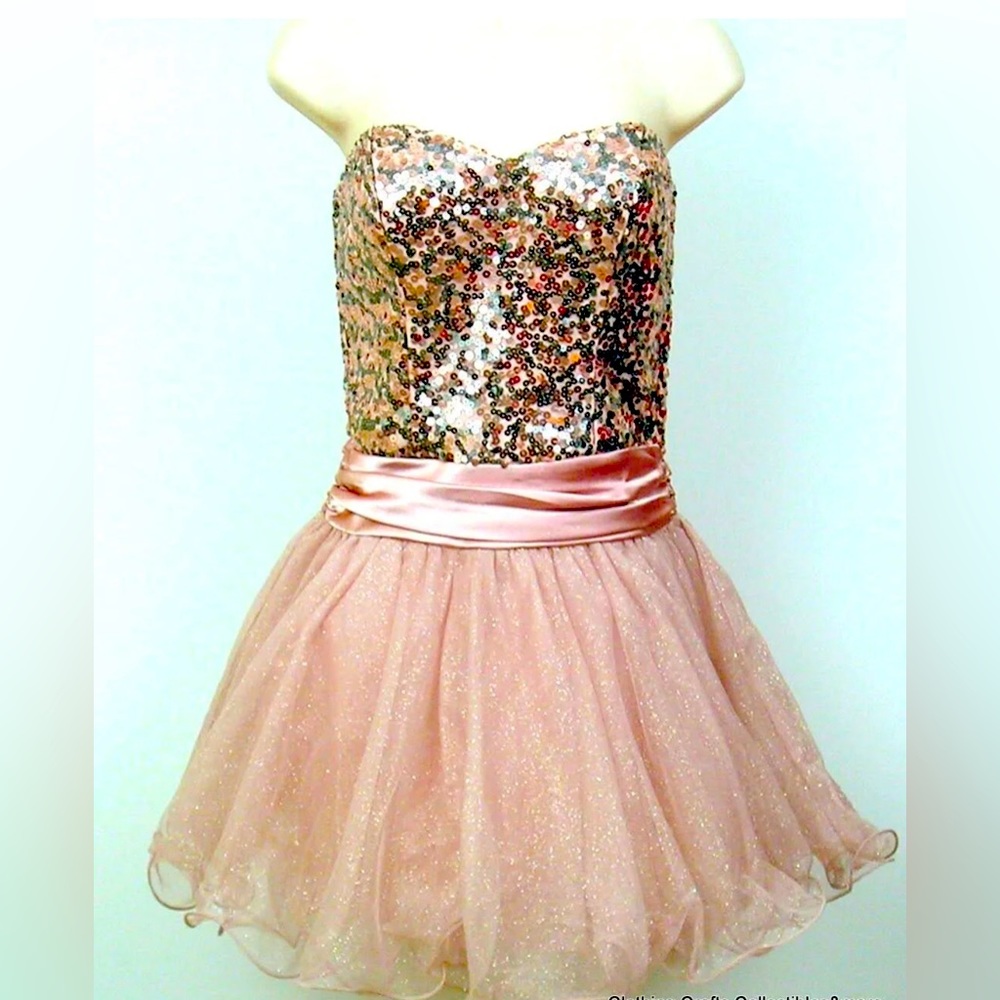 Juniors Pink Strapless Short Prom Dress Junior Sz 7 Tulle Sequins Speechless